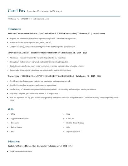 Associate Environmental Scientist Resume