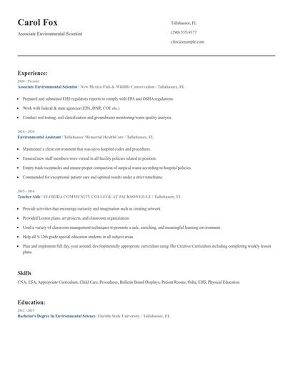 Associate Environmental Scientist Resume