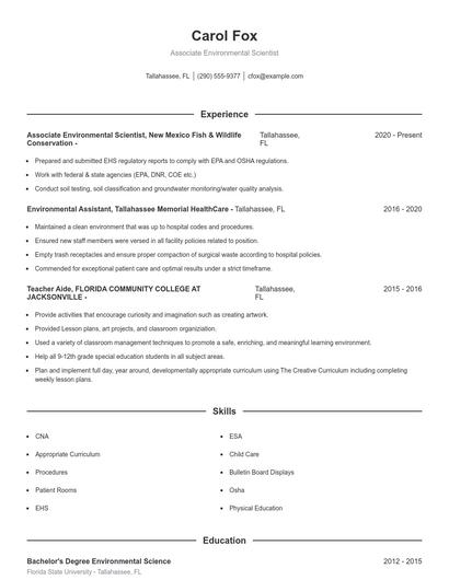 Associate Environmental Scientist Resume