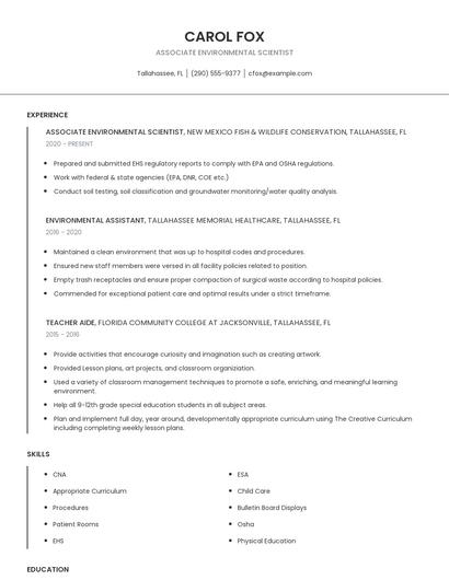 Associate Environmental Scientist Resume