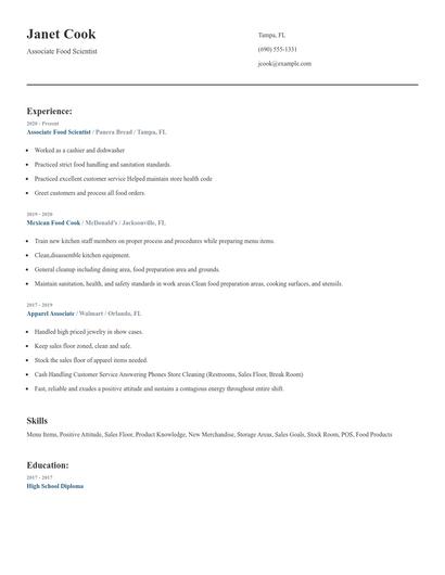 Associate Food Scientist Resume