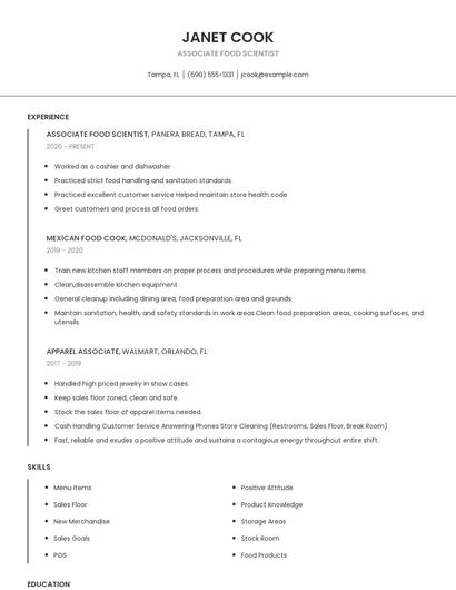 Associate Food Scientist Resume