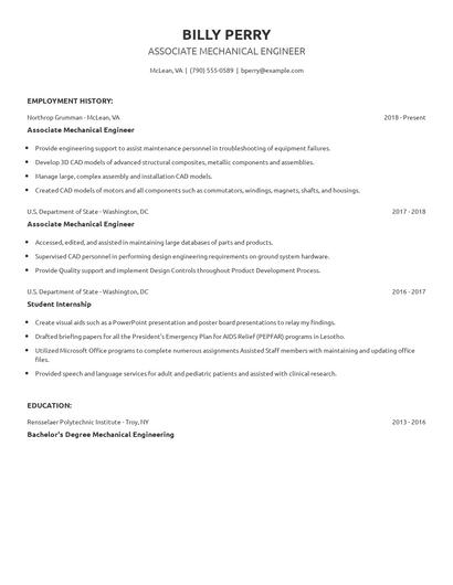 Associate Mechanical Engineer Resume