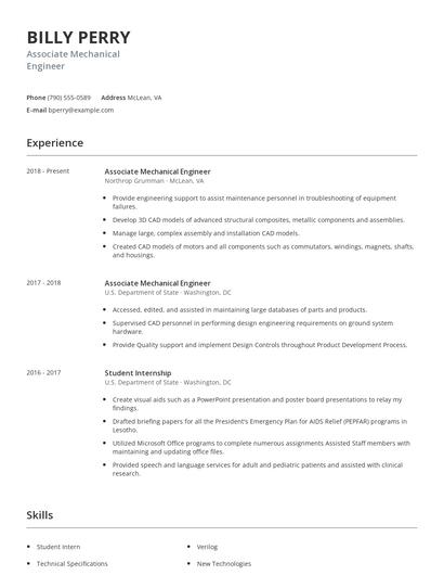 Associate Mechanical Engineer Resume