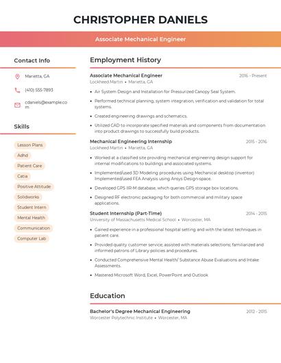 Associate Mechanical Engineer Resume
