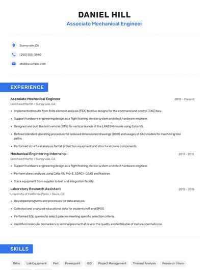 Associate Mechanical Engineer Resume