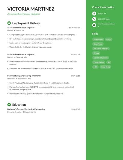 Associate Mechanical Engineer Resume