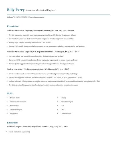 Associate Mechanical Engineer Resume