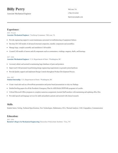 Associate Mechanical Engineer Resume