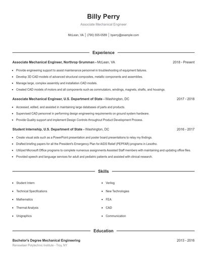 Associate Mechanical Engineer Resume