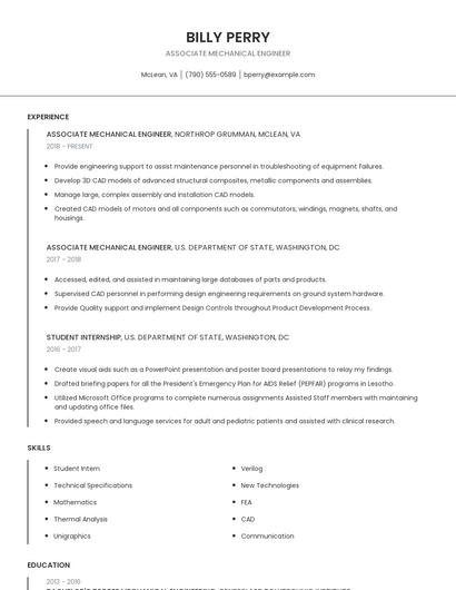 Associate Mechanical Engineer Resume