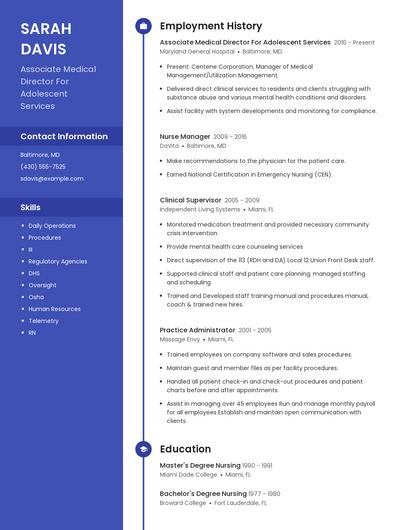 Associate Medical Director For Adolescent Services Resume