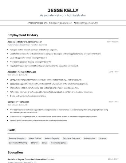 Associate Network Administrator Resume