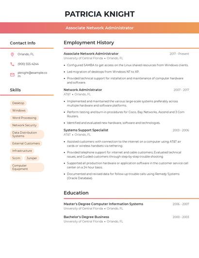 Associate Network Administrator Resume