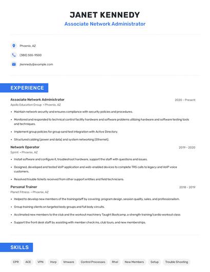 Associate Network Administrator Resume