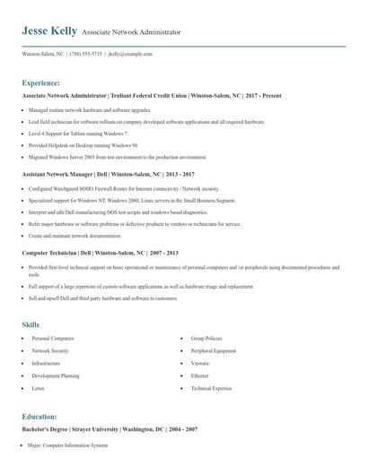 Associate Network Administrator Resume