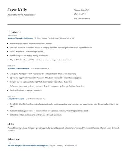 Associate Network Administrator Resume