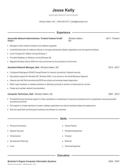 Associate Network Administrator Resume