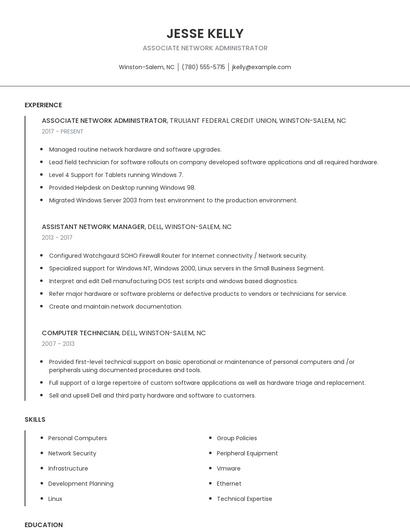 Associate Network Administrator Resume
