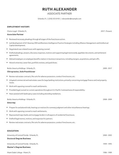 Associate Partner Resume