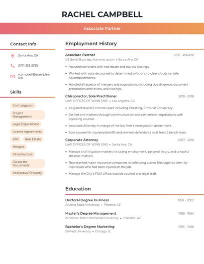 Associate Partner Resume