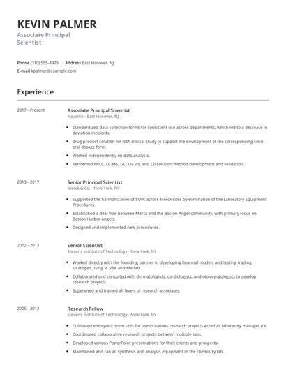Associate Principal Scientist Resume
