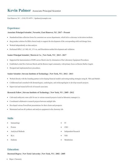 Associate Principal Scientist Resume