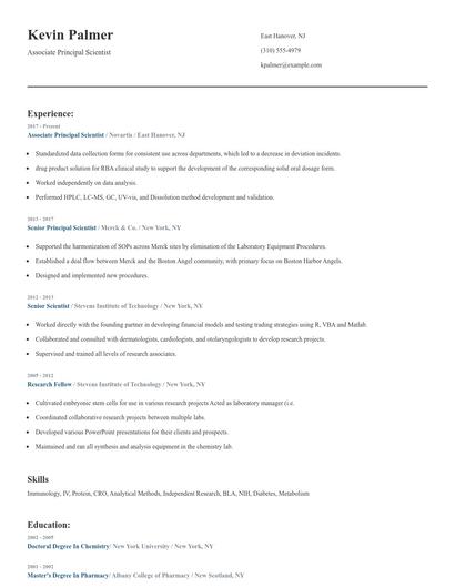 Associate Principal Scientist Resume