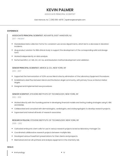 Associate Principal Scientist Resume