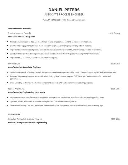 Associate Process Engineer Resume