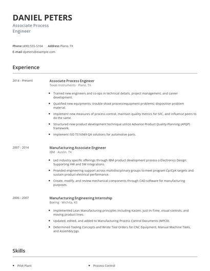 Associate Process Engineer Resume