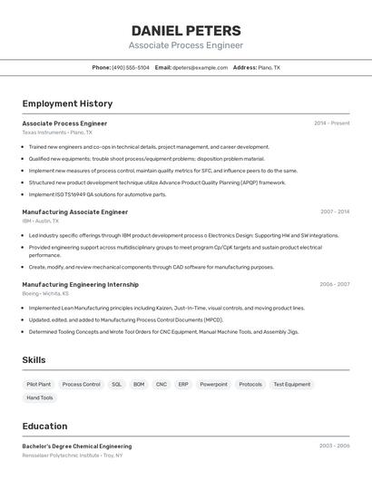 Associate Process Engineer Resume