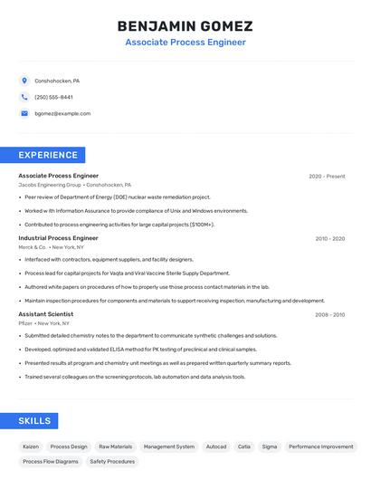 Associate Process Engineer Resume