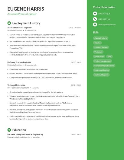 Associate Process Engineer Resume