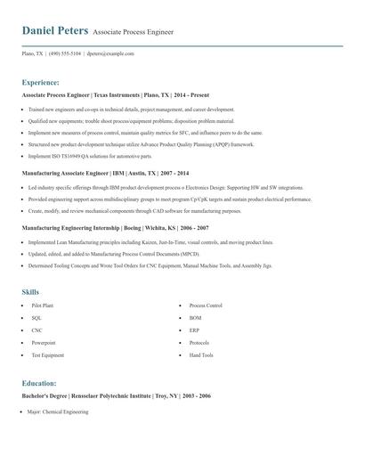 Associate Process Engineer Resume