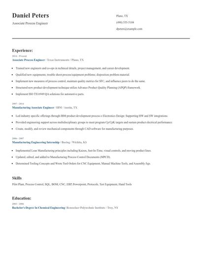 Associate Process Engineer Resume