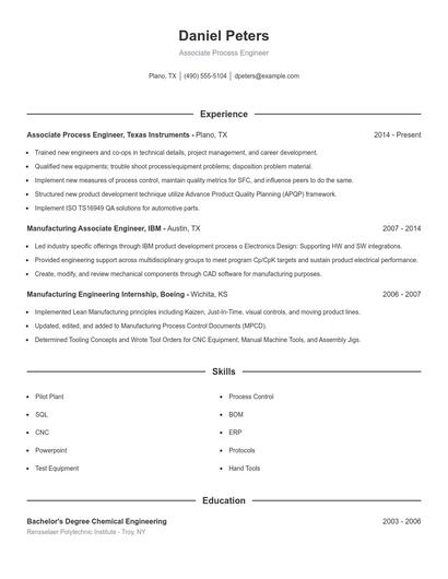 Associate Process Engineer Resume