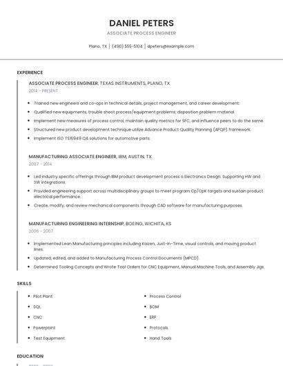 Associate Process Engineer Resume