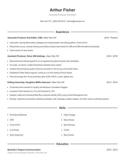 Associate Producer And Editor Resume