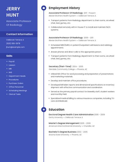 Associate Professor Of Radiology Resume