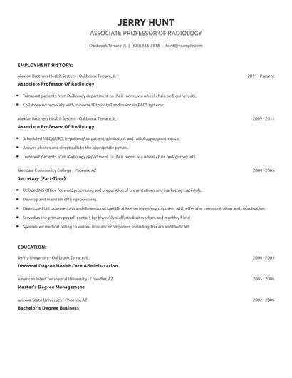 Associate Professor Of Radiology Resume