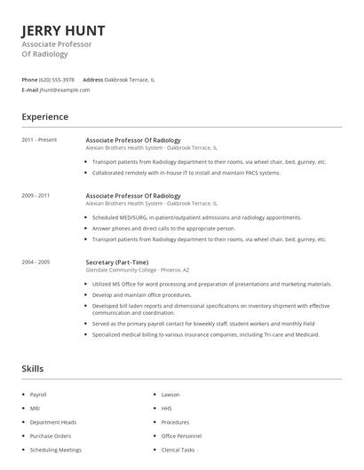 Associate Professor Of Radiology Resume