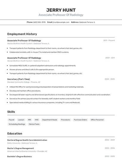 Associate Professor Of Radiology Resume
