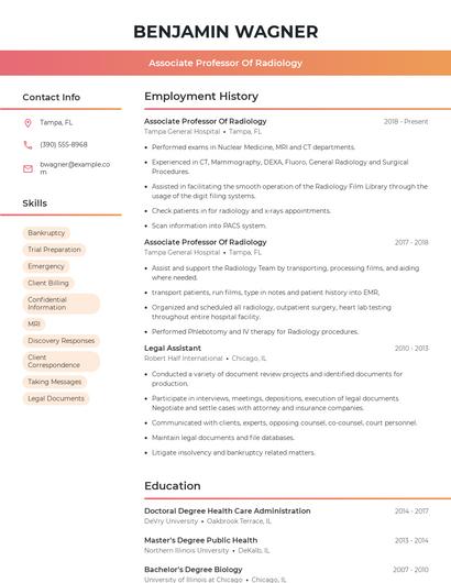 Associate Professor Of Radiology Resume