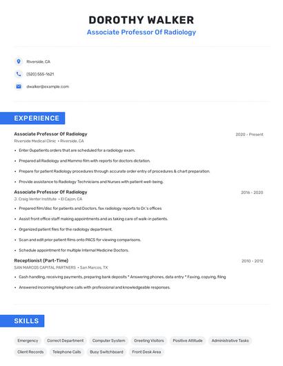 Associate Professor Of Radiology Resume