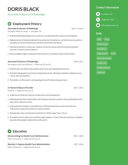 Associate Professor Of Radiology Resume