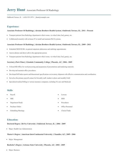Associate Professor Of Radiology Resume