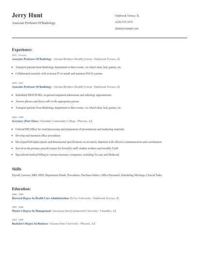 Associate Professor Of Radiology Resume
