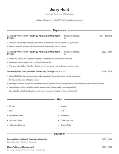 Associate Professor Of Radiology Resume