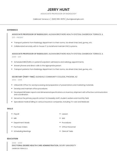 Associate Professor Of Radiology Resume